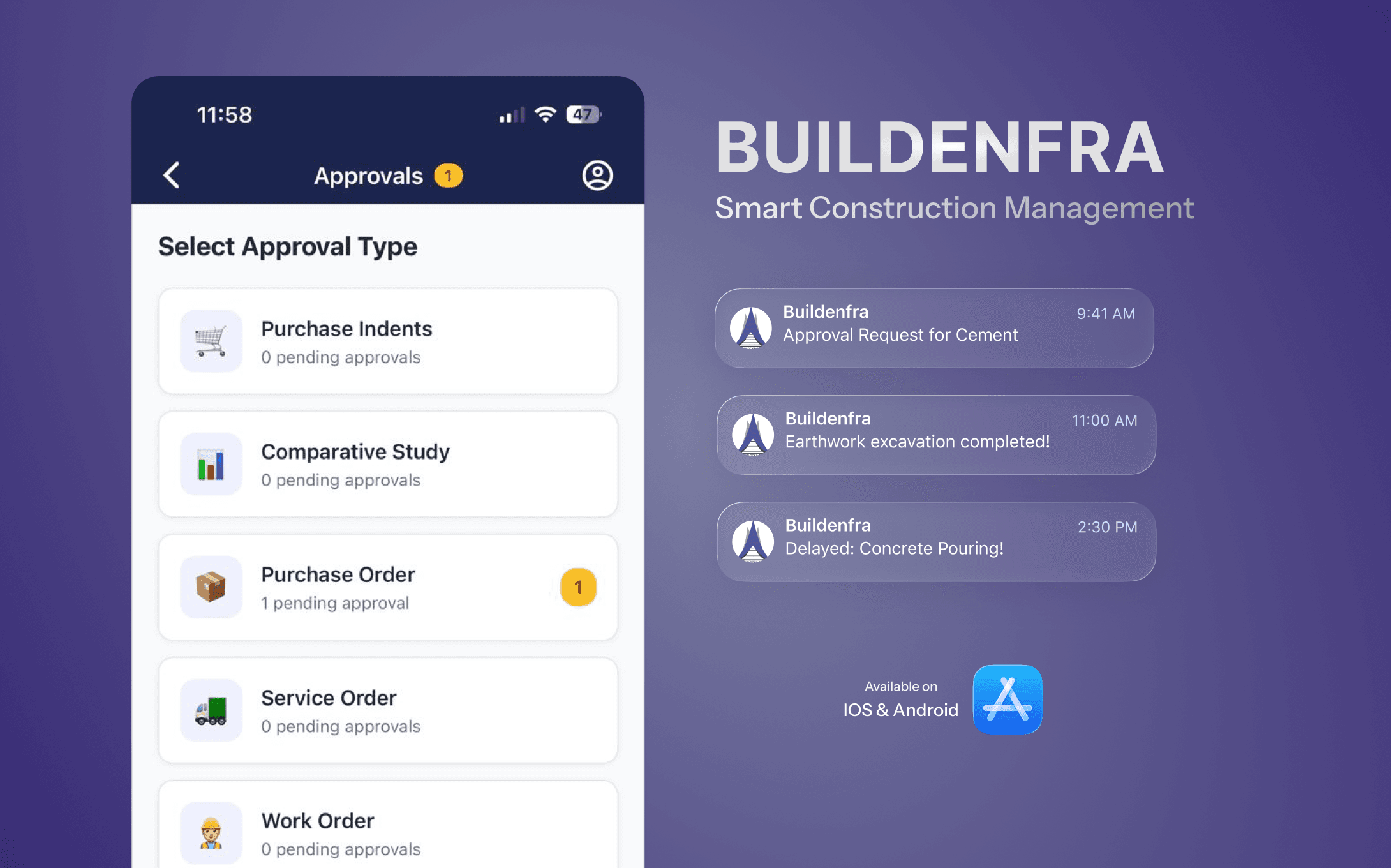 Buildenfra mobile app — procurement and approvals